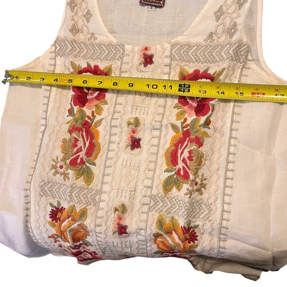 JOHNNY WAS womens Sm Ivory linen boho embroidered floral tunic tank top - Picture 4 of 5